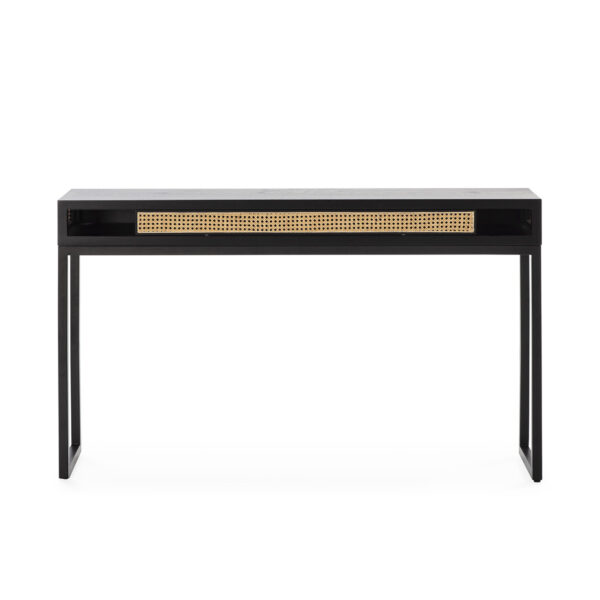 Consola 142x30x84 Madera/Ratán/Metal Negro/Natural