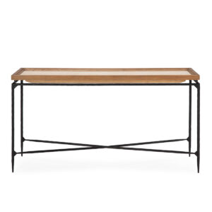 Consola 150x40x85 Madera Natural/P.Piel/Metal Negro
