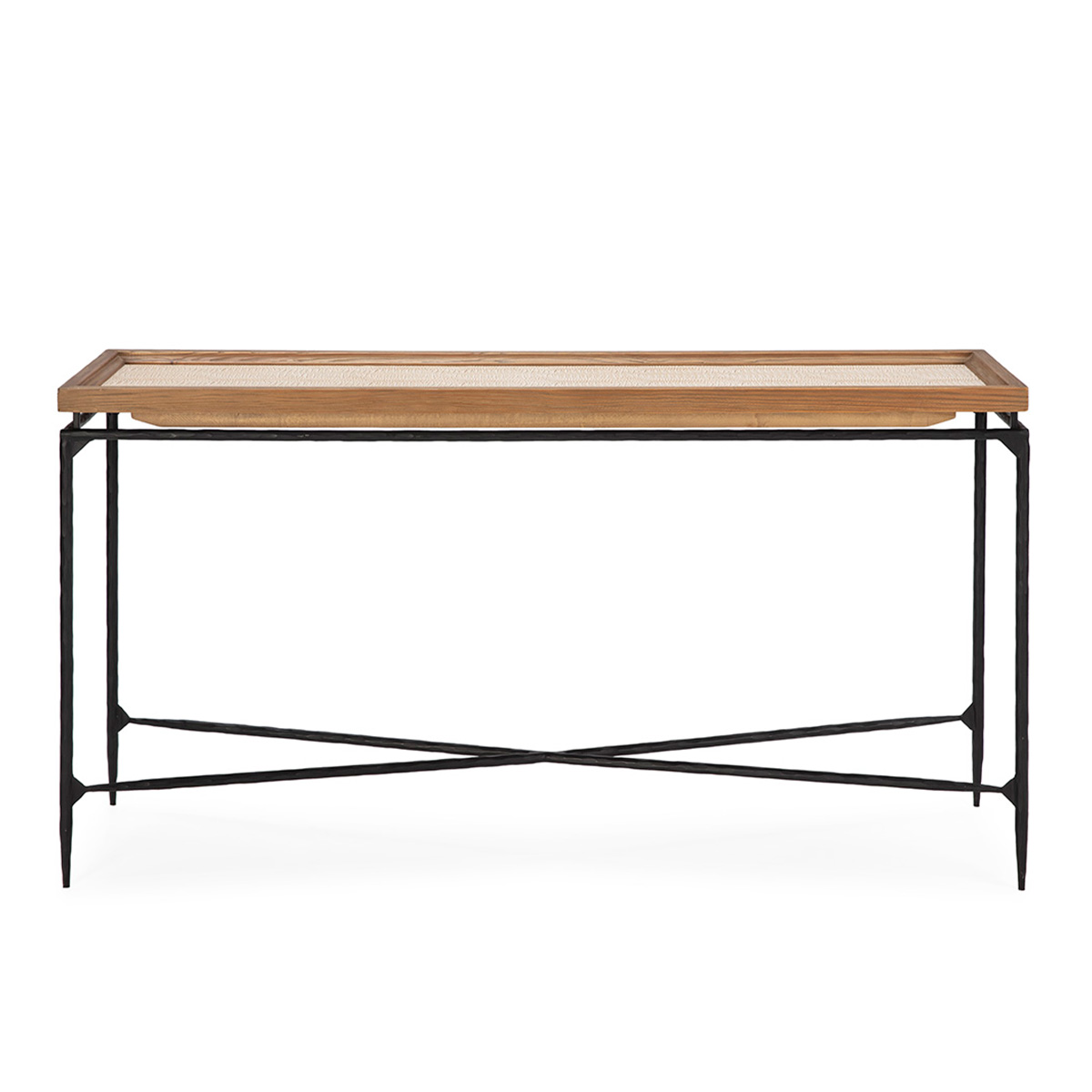 Consola 150x40x85 Madera Natural/P.Piel/Metal Negro