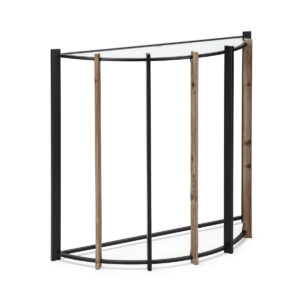 Consola 81x28x77 Cristal/Madera Natural/Metal Negro