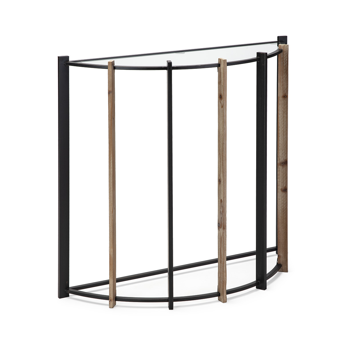 Consola 81x28x77 Cristal/Madera Natural/Metal Negro