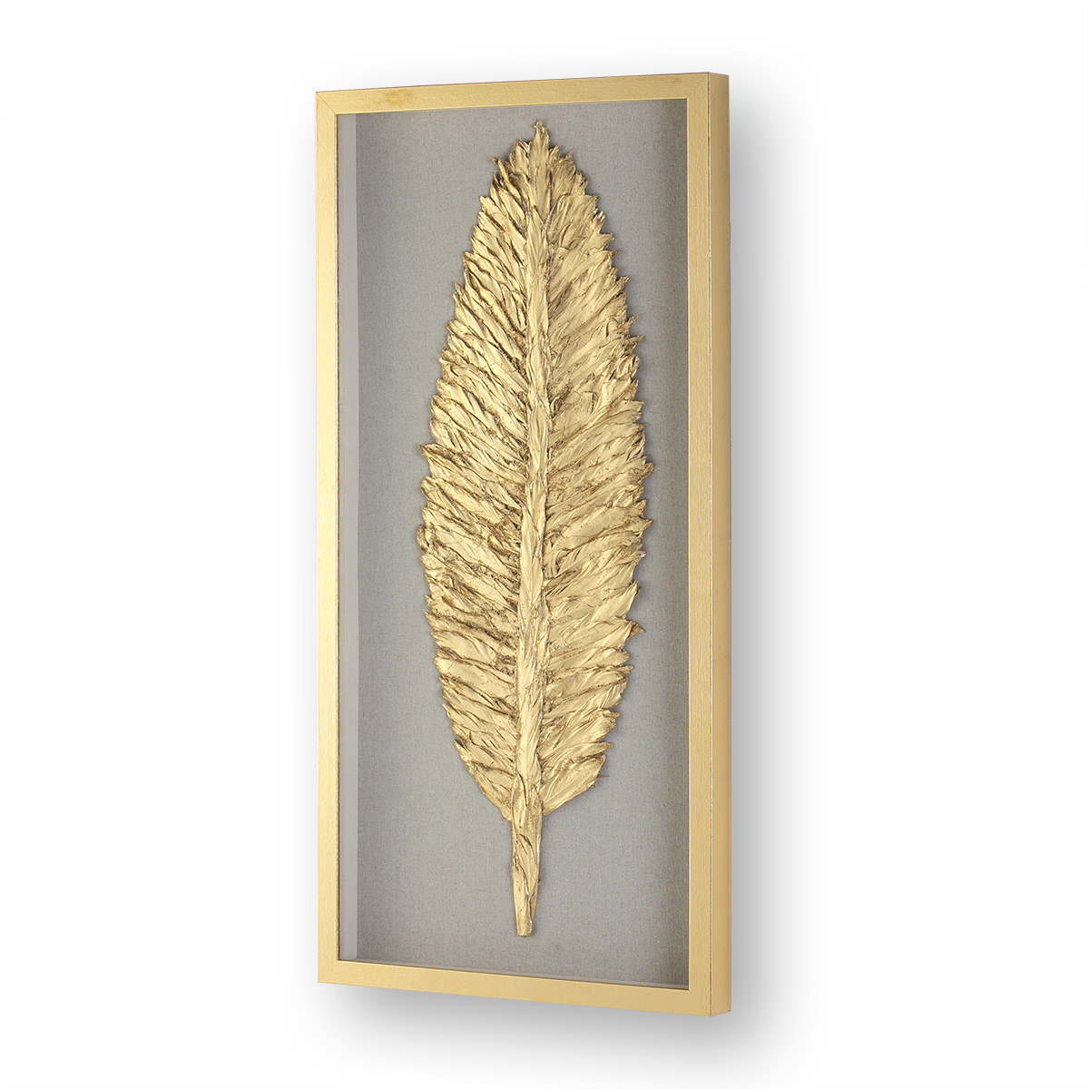 Cuadro 50x5x100 Cristal/Madera Dorado/Plumas Dorado