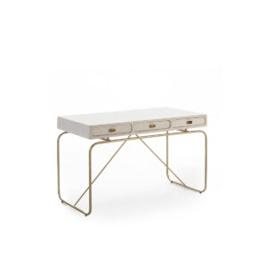 Escritorio 120x60x76 Metal Dorado/Madera Blanco