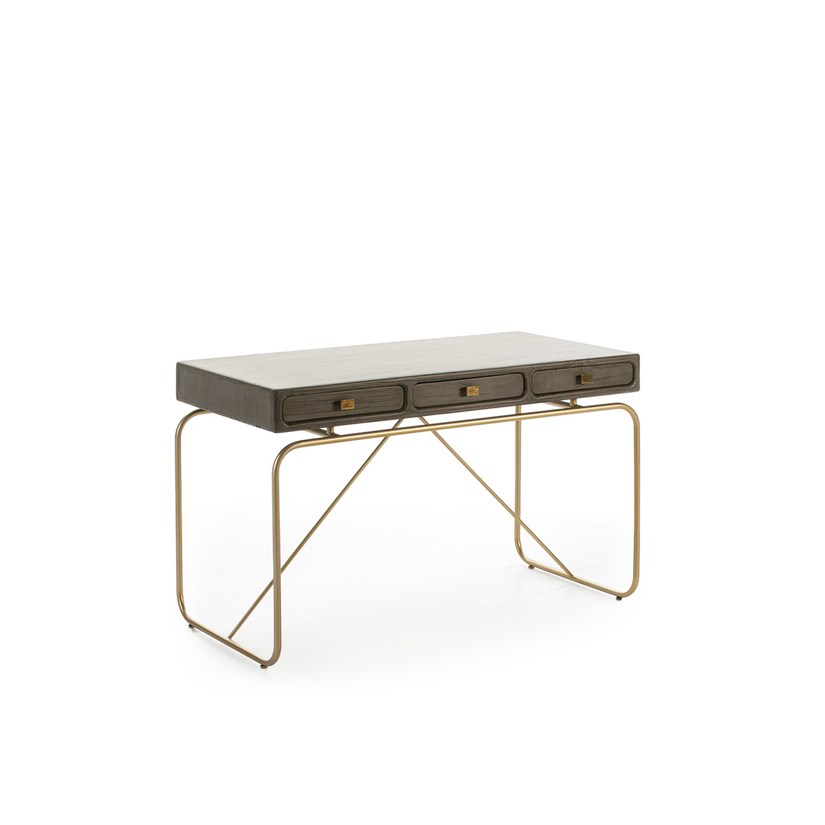 Escritorio 120x60x76 Metal Dorado/Madera Gris