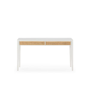 Escritorio 140x55x80 Madera de Cedro/Ratán -- Blanco/Natural