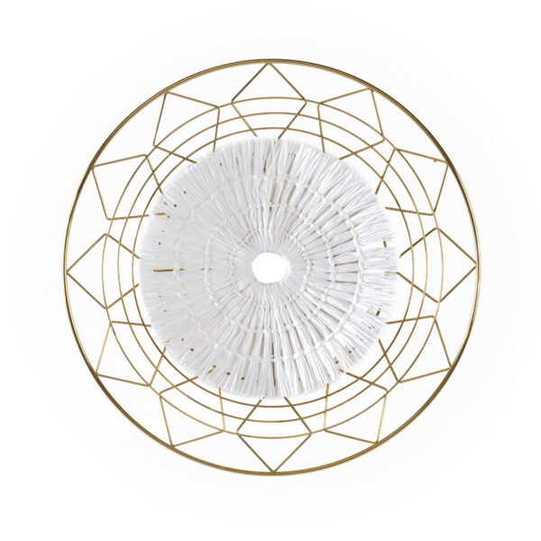 Escultura 60x6x60 Metal/Cuerda de Papel -- Dorado/Blanco