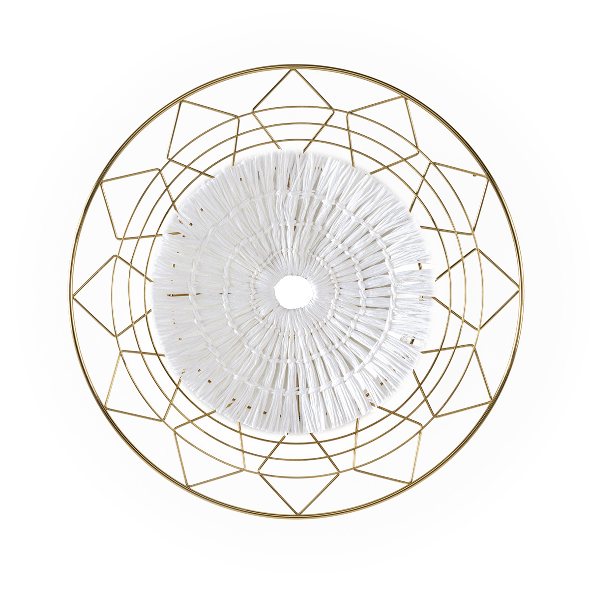 Escultura 60x6x60 Metal/Cuerda de Papel -- Dorado/Blanco