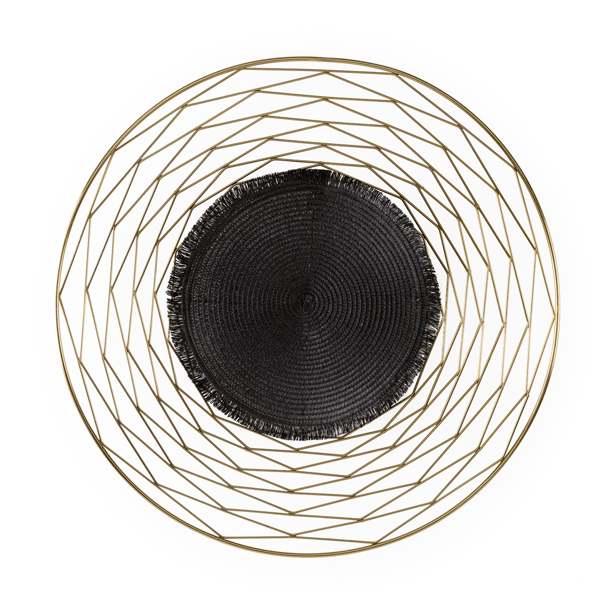 Escultura 71x5x71 Metal/Cuerda de Papel -- Dorado/Negro