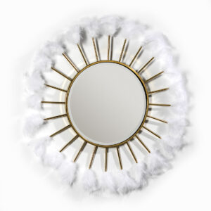 Espejo 103x4x103 Cristal/Metal Dorado/Plumas Blanco