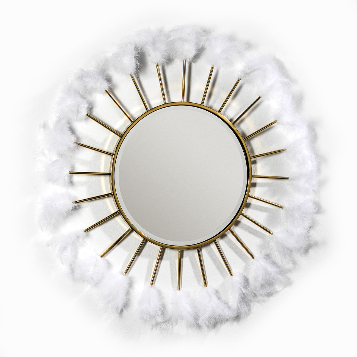 Espejo 103x4x103 Cristal/Metal Dorado/Plumas Blanco