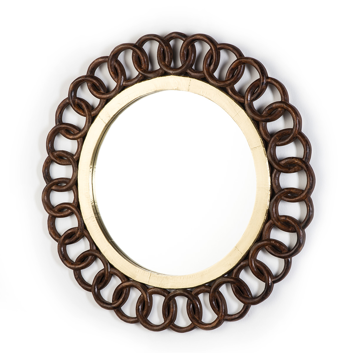 Espejo 91x3x91 Cristal/Estaño Dorado/Madera Marrón