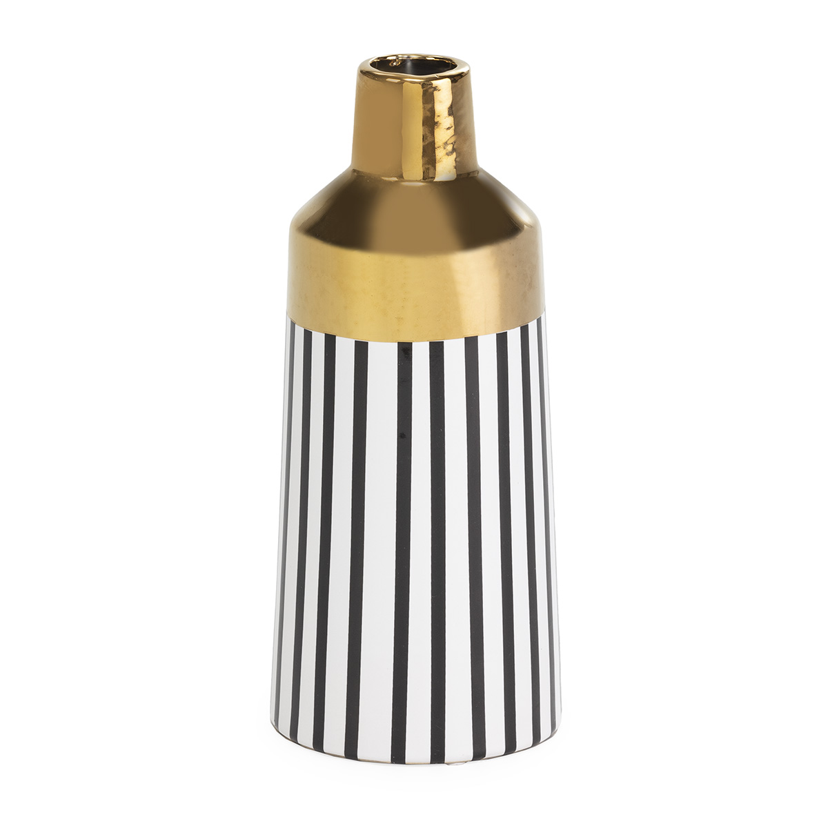 Jarrón 13x13x31 Cerámica -- Blanco/Dorado/Negro