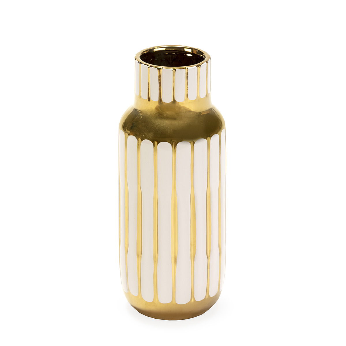Jarrón 13x13x33 Cerámica -- Blanco/Dorado