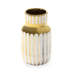 Jarrón 14x14x25 Cerámica Blanco/Dorado