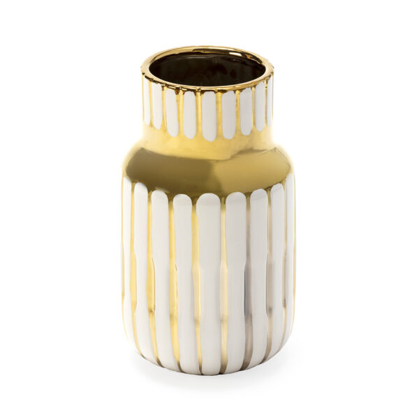 Jarrón 14x14x25 Cerámica Blanco/Dorado