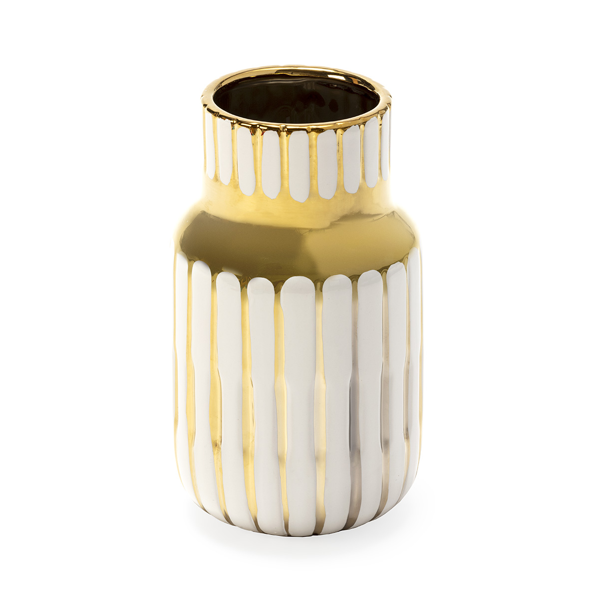 Jarrón 14x14x25 Cerámica Blanco/Dorado