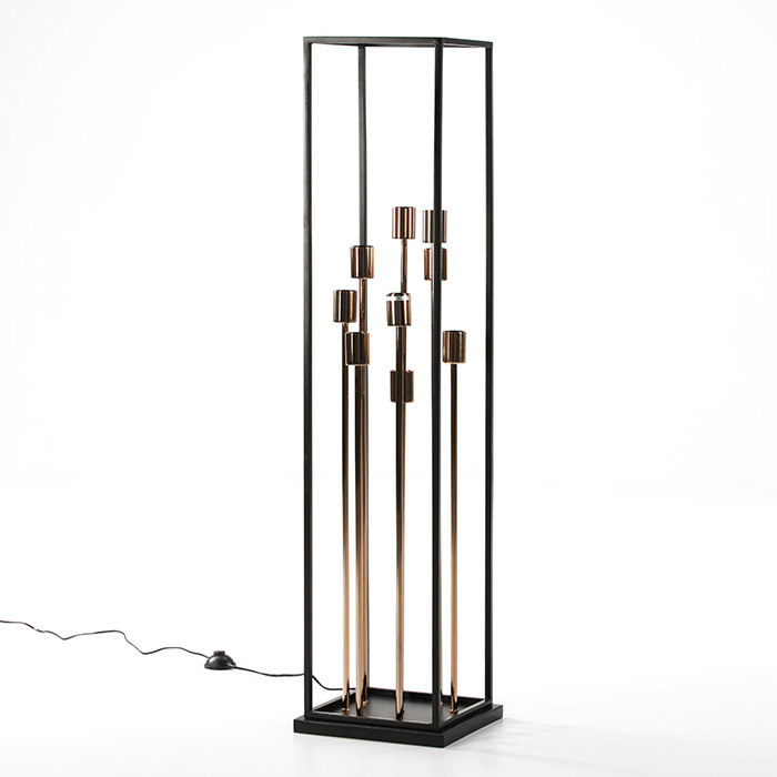 Lampara de Pie 29x29x129 Metal Negro/Cobre sin bombillas