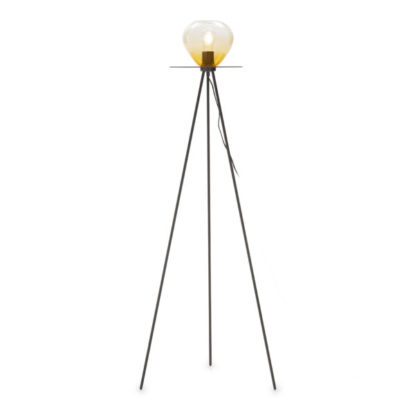Lámpara de Pie 60x60x160 Metal Negro/Cristal Ámbar