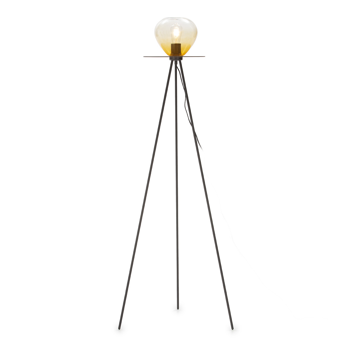 Lámpara de Pie 60x60x160 Metal Negro/Cristal Ámbar