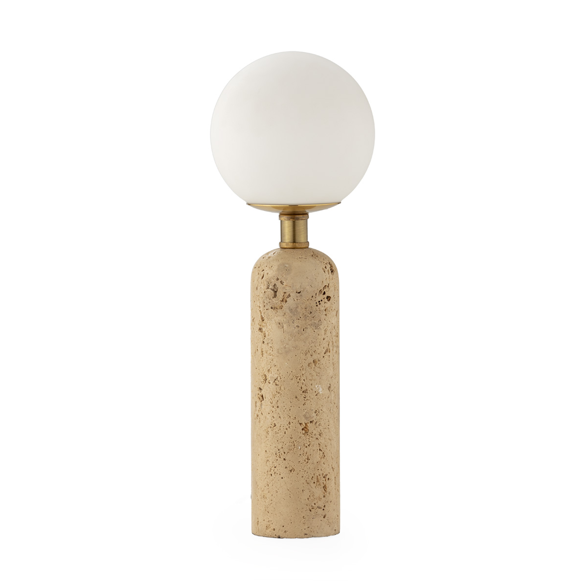 Lámpara de Sobremesa 15x15x45 Mármol Travertino/Metal/Cristal -- Crema/Dorado/Blanco