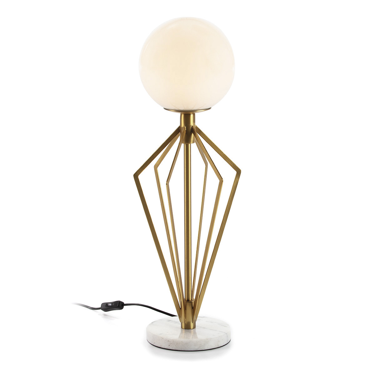 Lámpara de Sobremesa 23x23x68 Cristal Blanco/Mármol Blanco/Metal Dorado
