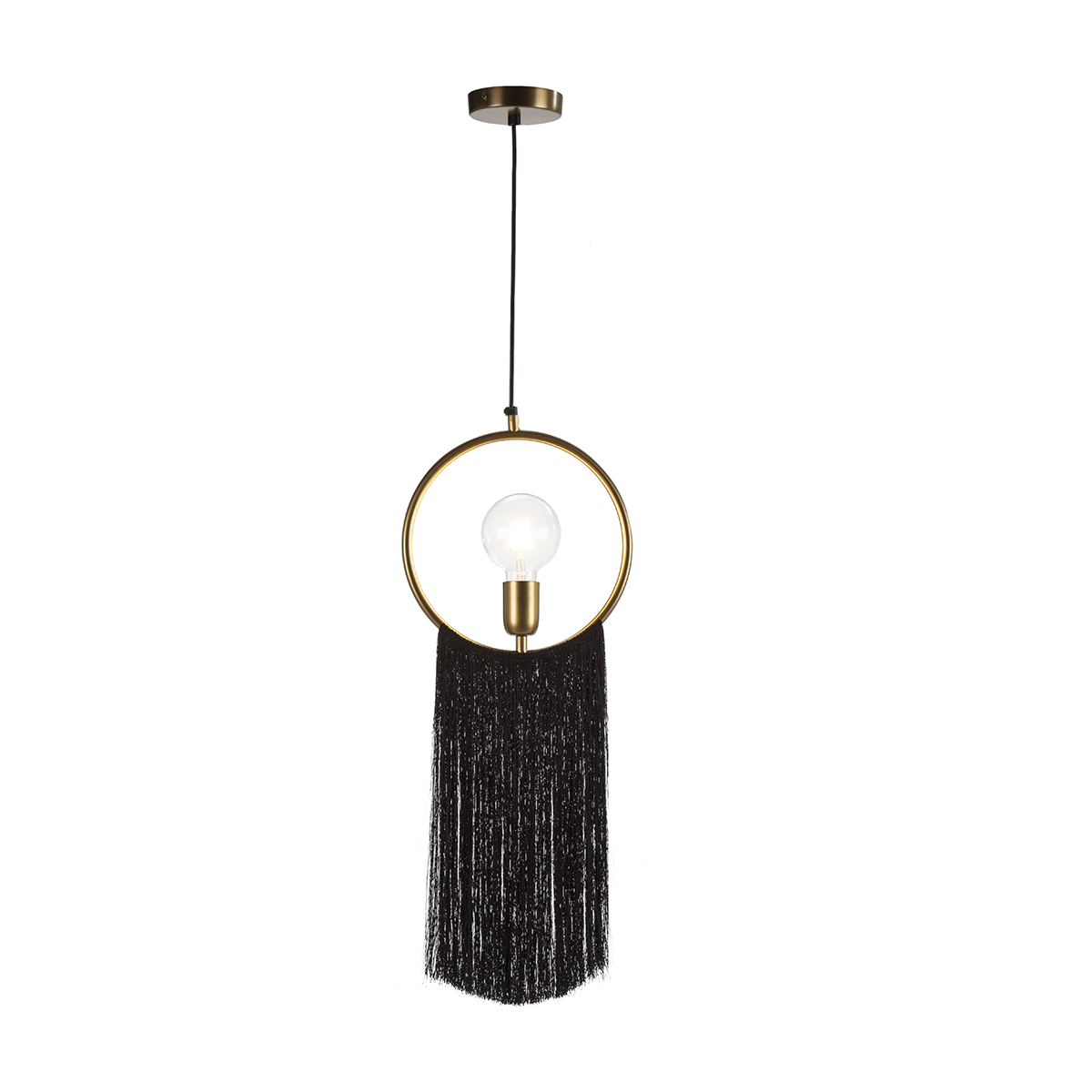 Lámpara de Techo 27x4x30 Metal Dorado/Tela Negro