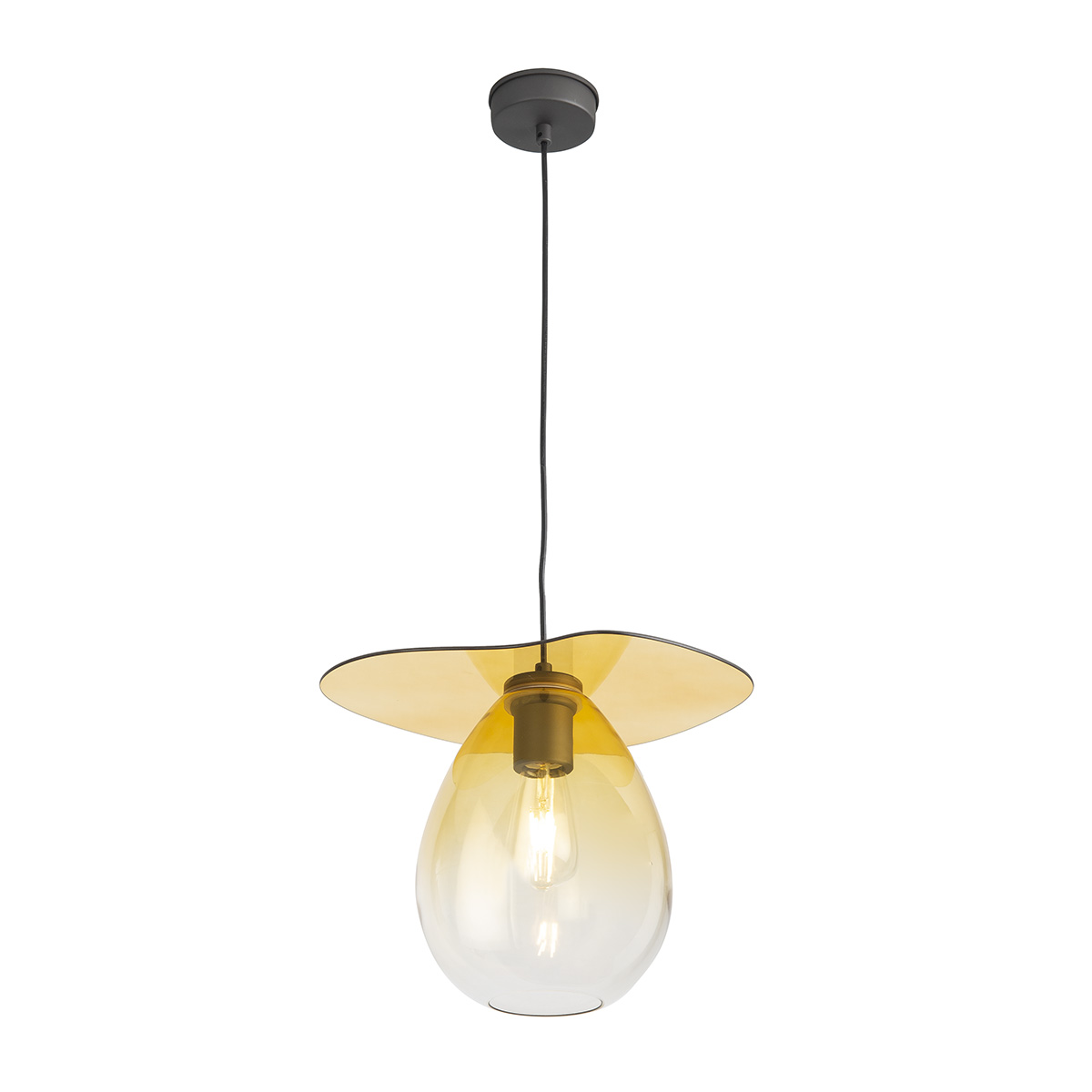 Lámpara de Techo 34x33x31 Metal Negro/Cristal Ámbar