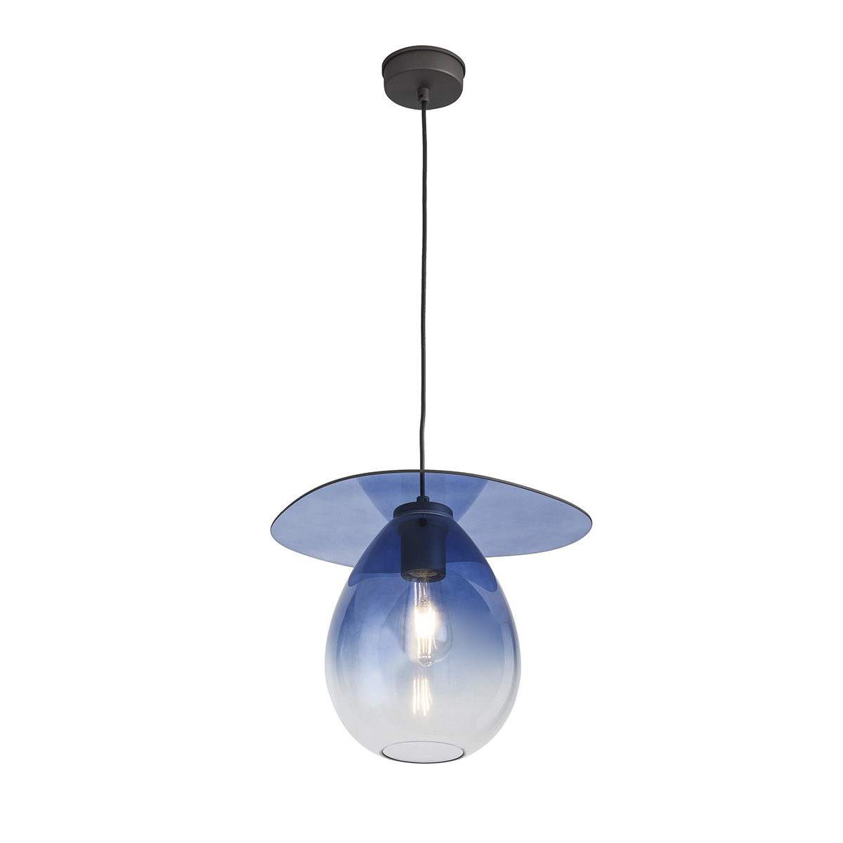 Lámpara de Techo 34x33x31 Metal Negro/Cristal Azul
