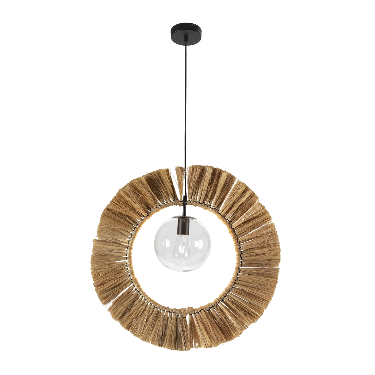 Lámpara de Techo 68x21x68 Hierba Marina/Metal/Cristal -- Natural/Negro Mate