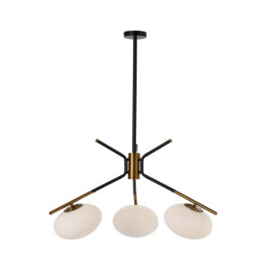 Lámpara de Techo 94x94x100 Cristal Blanco/Metal Dorado/Negro