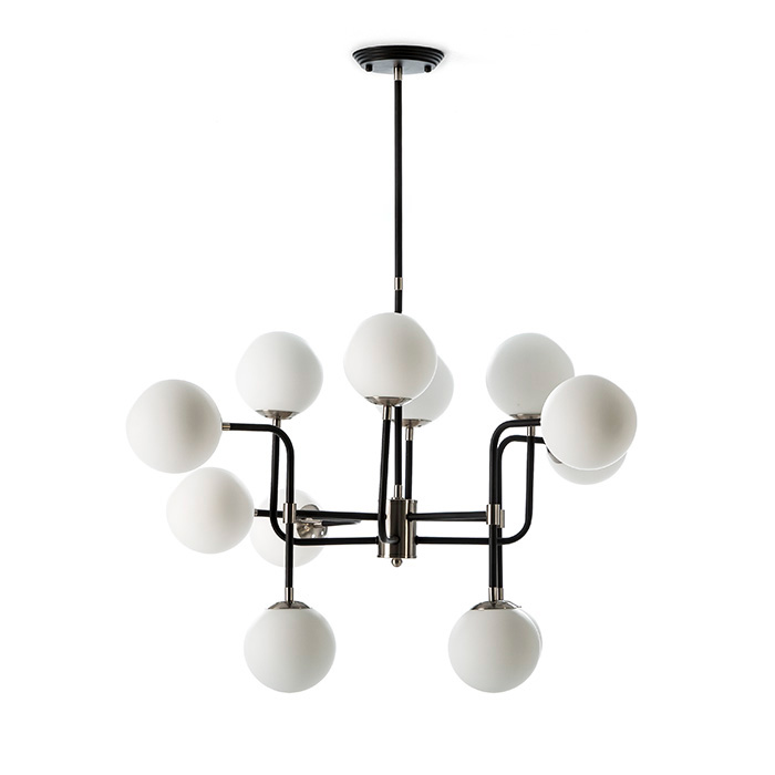 Lampara de Techo con Pantalla 70x90x100 Metal Negro-Nickel/Cristal Blanco