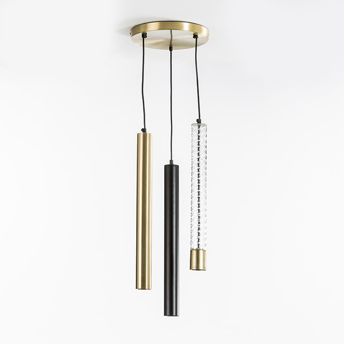 Lampara deTecho sin pantalla 5x50 (3 tubos) Cristal/Metal Bronce/Negro