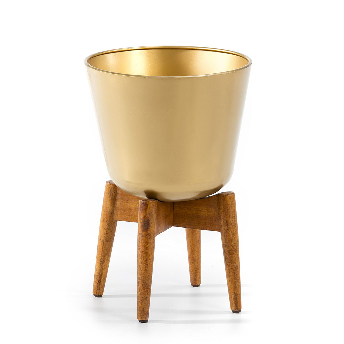 Macetero 32x32x49 Madera Natural/Metal Dorado