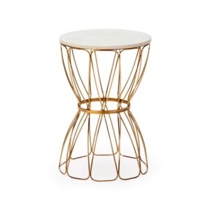 Mesa Auxiliar 38x38x56 Metal/Mármol Dorado/Blanco