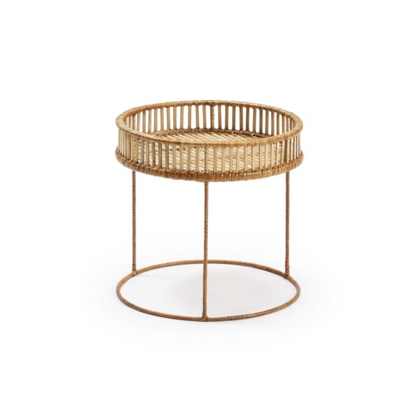 Mesa Auxiliar 39x39x37 Mimbre/Metal Natural