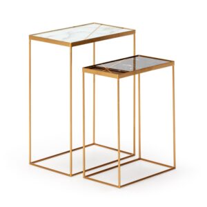 Mesa Auxiliar 40x25x56 / 35x20x46 Metal/Cristal Dorado/Blanco/Negro