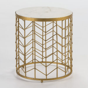 Mesa Auxiliar 40x40x46 Mármol/Metal Blanco/Dorado