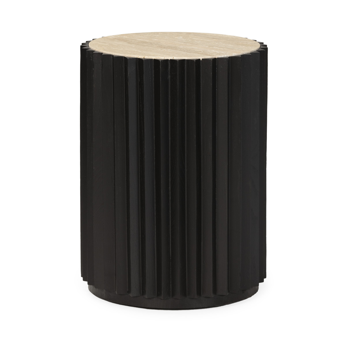 Mesa Auxiliar 40x40x53 Madera/Mármol Travertino -- Negro