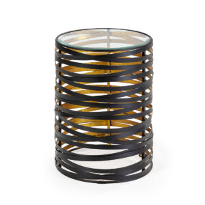 Mesa Auxiliar 40x40x56 Cristal/Metal Negro/Dorado