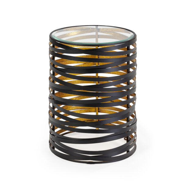 Mesa Auxiliar 40x40x56 Cristal/Metal Negro/Dorado