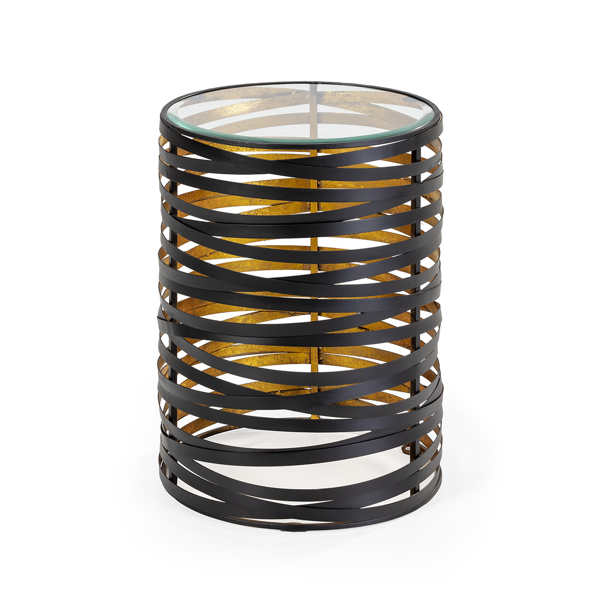 Mesa Auxiliar 40x40x56 Cristal/Metal Negro/Dorado