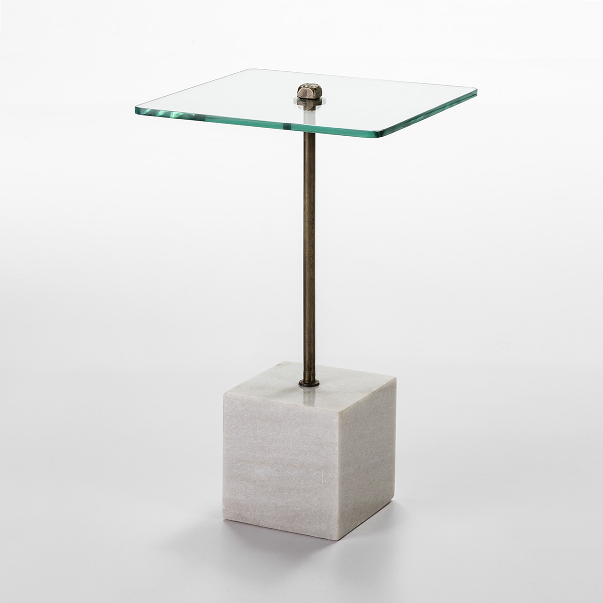 Mesa Auxiliar 40x40x66 Cristal/Metal/Mármol Blanco
