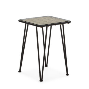 Mesa Auxiliar 41x41x57 Cristal/Metal Negro/Ratán Natural