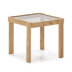 Mesa Auxiliar 43x41x40 Cristal Ahumado/Madera Natural