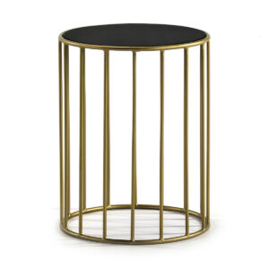 Mesa Auxiliar 43x43x65 Espejo Negro/Metal Dorado