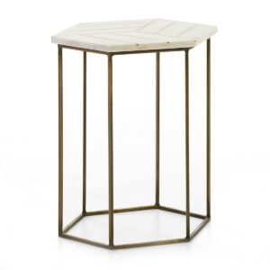 Mesa Auxiliar 44x44x58 Metal Dorado/Mármol Incrustado Blanco