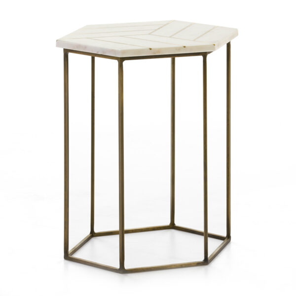 Mesa Auxiliar 44x44x58 Metal Dorado/Mármol Incrustado Blanco