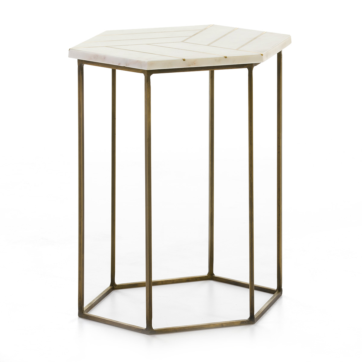 Mesa Auxiliar 44x44x58 Metal Dorado/Mármol Incrustado Blanco