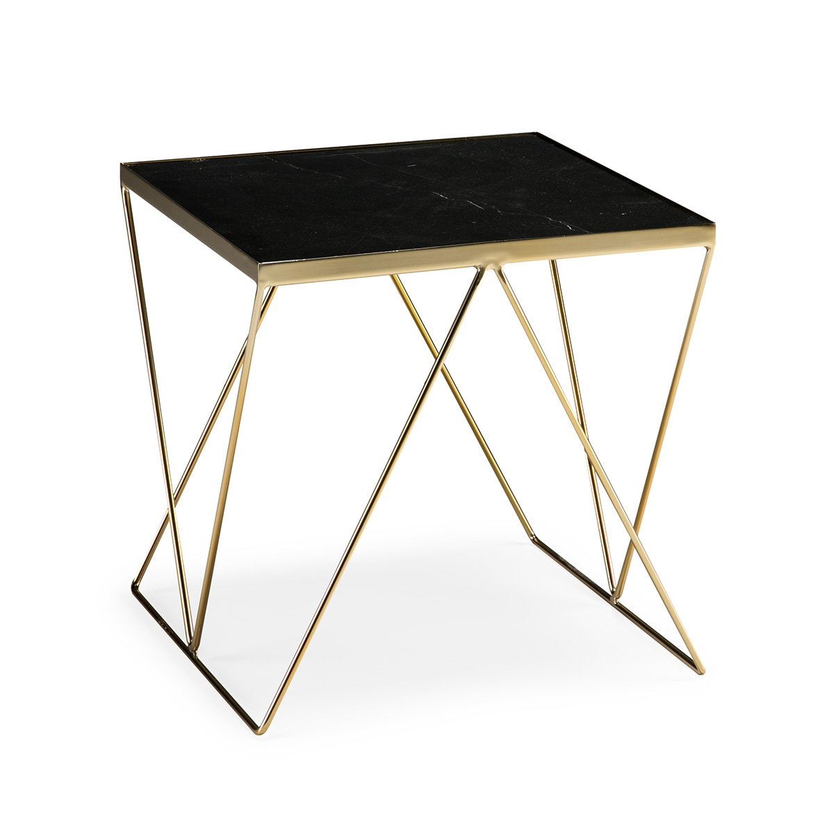 Mesa Auxiliar 45x45x45 Mármol Negro/Metal Dorado