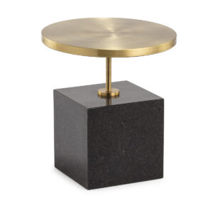 Mesa Auxiliar 45x45x49 Granito Negro/Metal Dorado